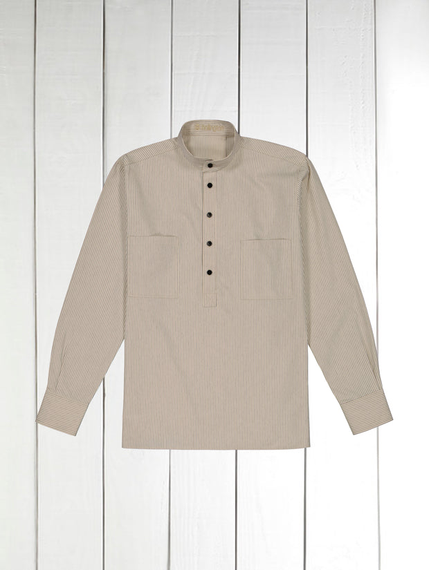 chemise col mao en toile de coton à rayures noires