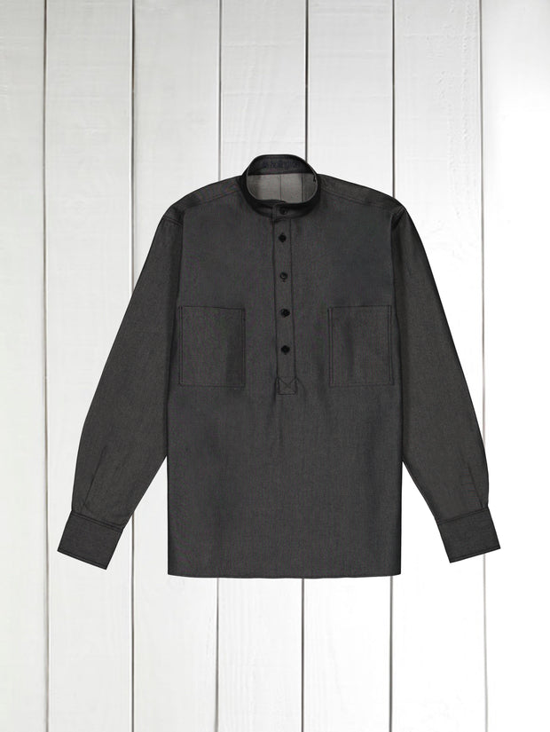 chemise col mao en denim noir