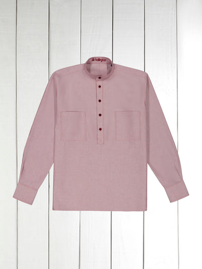 chemise col mao en coton oxford carmin