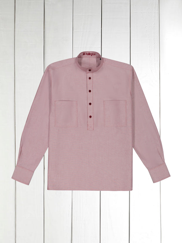 carmine oxford cotton mao-collar shirt