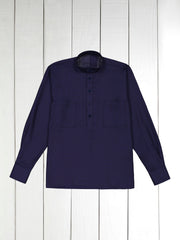 prince of wales navy and purple wool mao-collar shirt