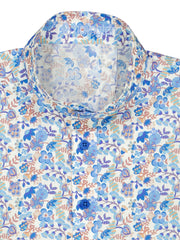 chemise col mao en coton Liberty® à fleurs bleues