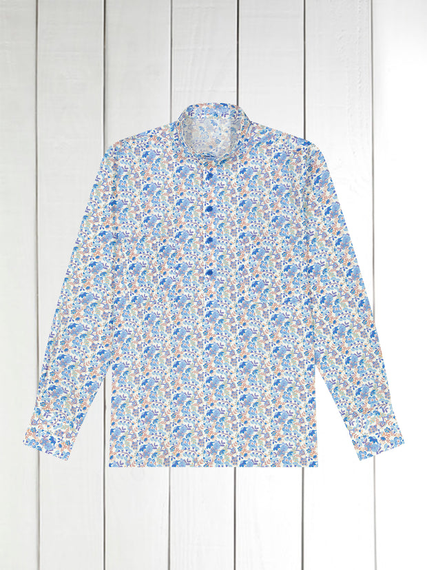 chemise col mao en coton Liberty® à fleurs bleues