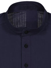 navy cotton mao-collar shirt with seersucker effect 