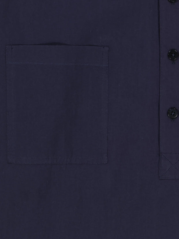 chemise Deauville manches courtes à col mao en coton marine à effet seersucker