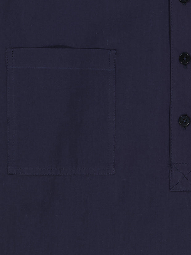 navy cotton mao-collar shirt with seersucker effect 