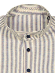 mao-collar shirt in off white and navy stripe cotton 