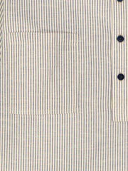 mao-collar shirt in off white and navy stripe cotton 