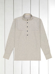 mao-collar shirt in off white and navy stripe cotton 