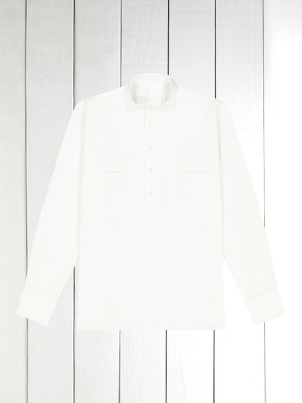 white cotton piqué mao-collar shirt 