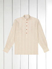 mao-collar shirt in pure linen with irregular stripes berlingot 