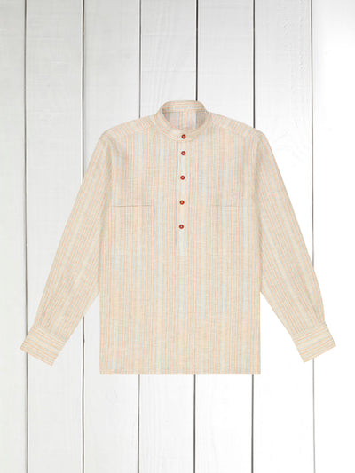 mao-collar shirt in pure linen with irregular stripes berlingot 