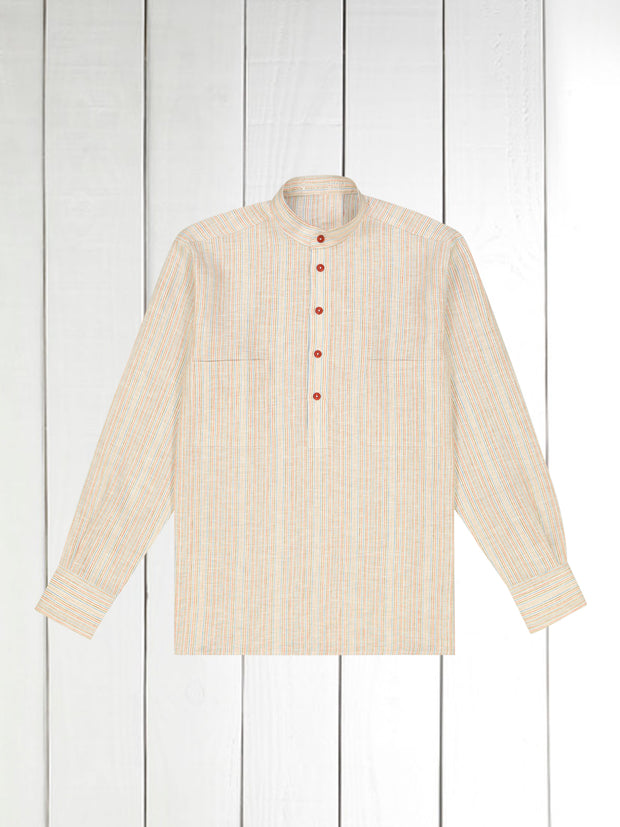 mao-collar shirt in pure linen with irregular stripes berlingot 