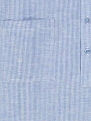 mao-collar shirt in linen and cotton sky with white stripes 