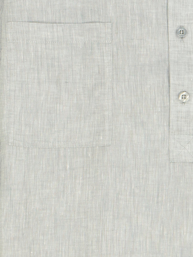 pearl-grey linen canvas nehru-collar shirt 