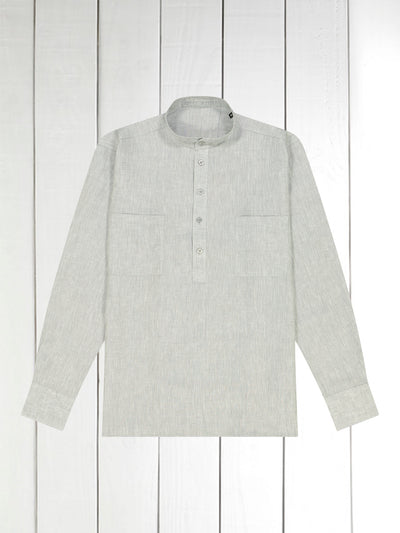 pearl-grey linen canvas nehru-collar shirt 