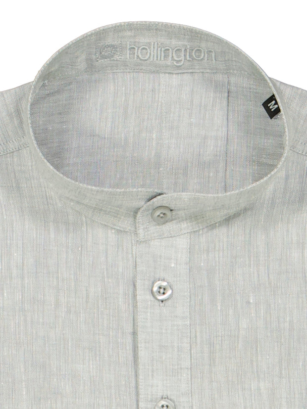 pearl-grey linen canvas nehru-collar shirt 