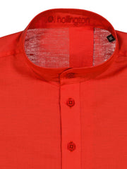 chemise col mao en toile pur lin rouge cramoisi