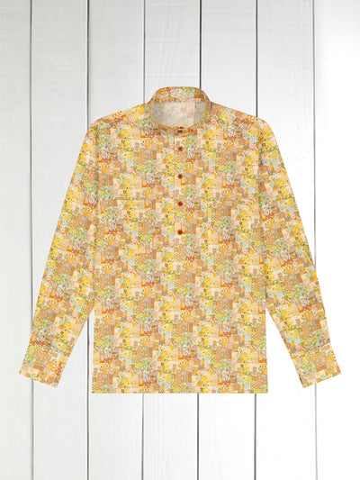 Liberty® patchwork cotton mao-collar shirt