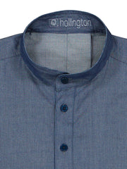 mao-collar shirt in indigo striped cotton