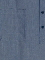 mao-collar shirt in indigo striped cotton