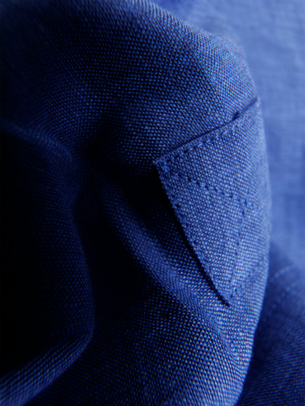 klein-blue pure-linen canvas short-sleeve mao-collar shirt