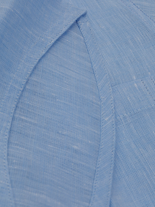 azure pure-linen canvas short-sleeve mao-collar shirt