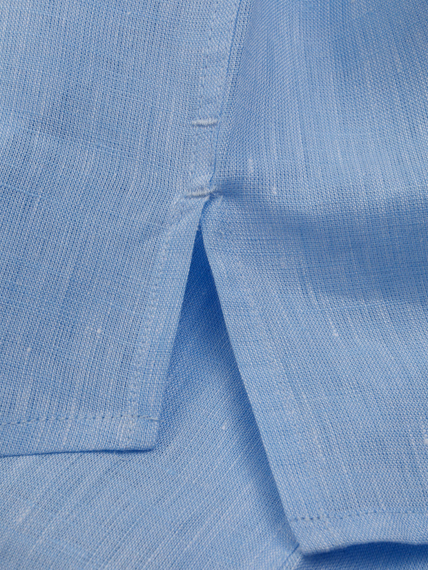 azure pure-linen canvas short-sleeve mao-collar shirt
