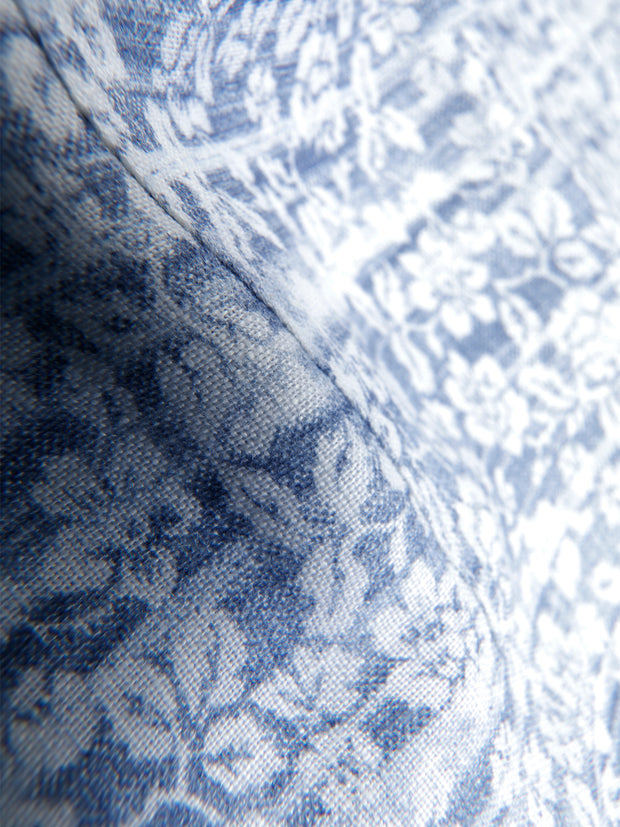 flowers pattern pure linen short sleeve mao-collar shirt