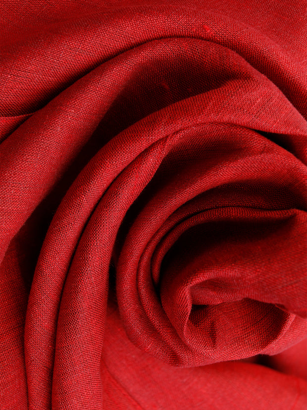 burgundy-red linen canvas short-sleeved mao-collar deauville shirt