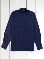 chemise à col nehru en coton gratté dark navy