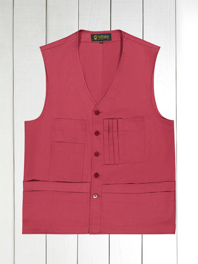 gilet 20 poches en serge de coton extensible vieux rose