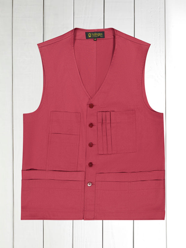 gilet 20 poches en serge de coton extensible vieux rose