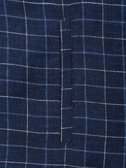 gilet à poches passepoilées en toile de lin et laine à carreaux British blue and chalk