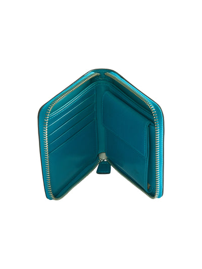 portefeuille zippé deux plis en cuir bleu peacock