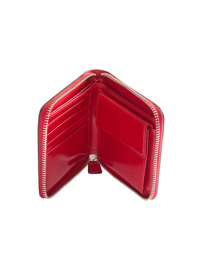 portefeuille zippé deux plis en cuir rouge scarlet