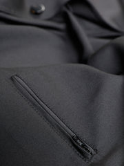 veste savoie regular à col nehru en toile de laine extensible noire