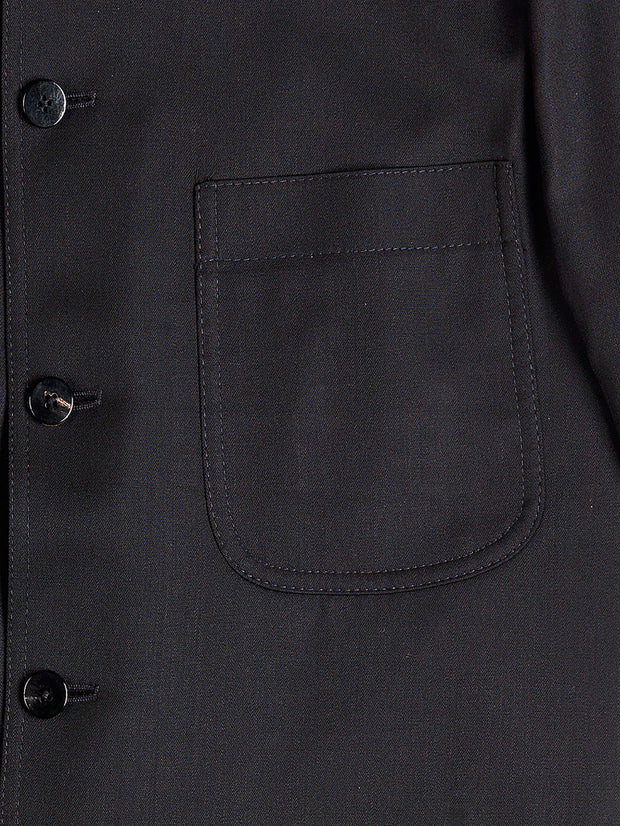 veste savoie regular à col nehru en toile de laine extensible noire