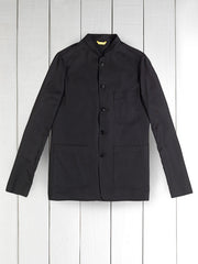 black stretch woollen fabric regular nehru-collar savoie jacket