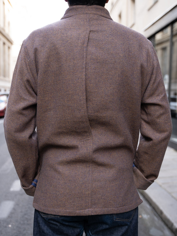 veste naipaul à col mao en drap de laine chiné or