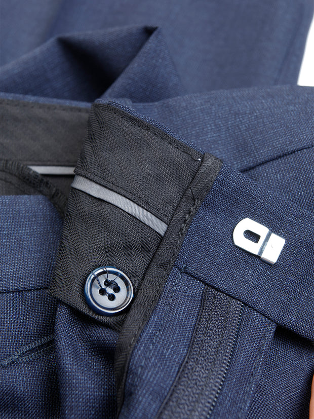 pantalon italien siza en fil-à-fil de laine infroissable bleu minuit