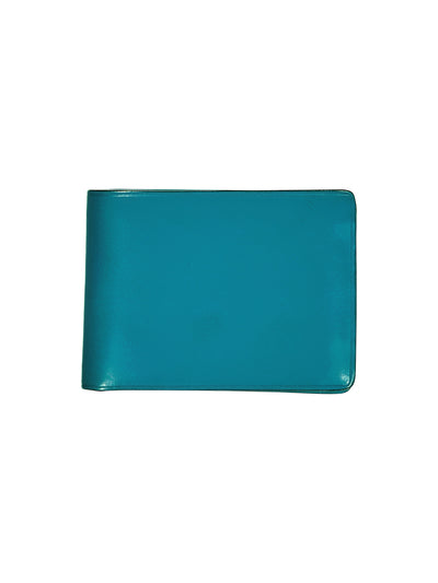 portefeuille deux plis en cuir bleu peacock