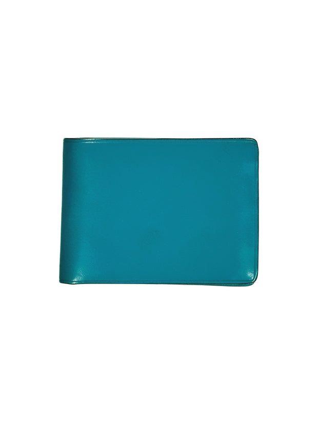 portefeuille deux plis en cuir bleu peacock