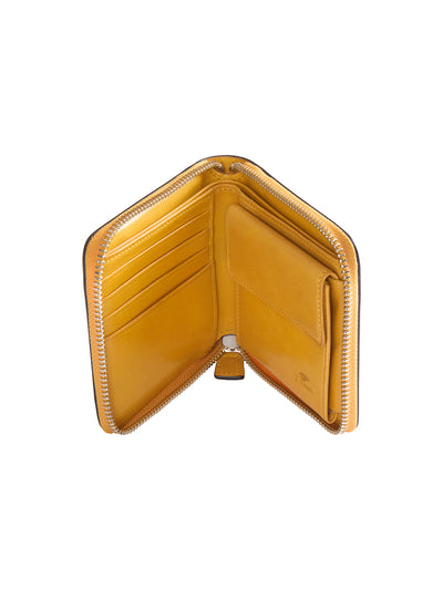 portefeuille zippé deux plis en cuir jaune zinc