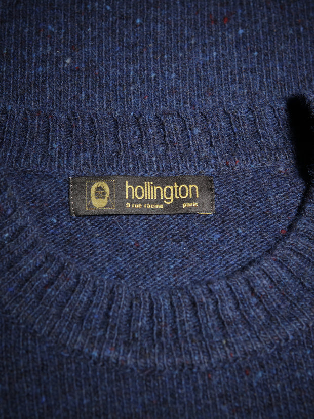 indigo wool silk and cashmere donegal crew neck jumper