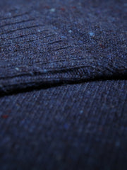 pull-over à col rond en donegal de laine soie et cachemire indigo