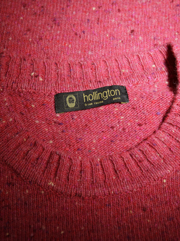 pink wool silk and cashmere donegal crew neck jumper