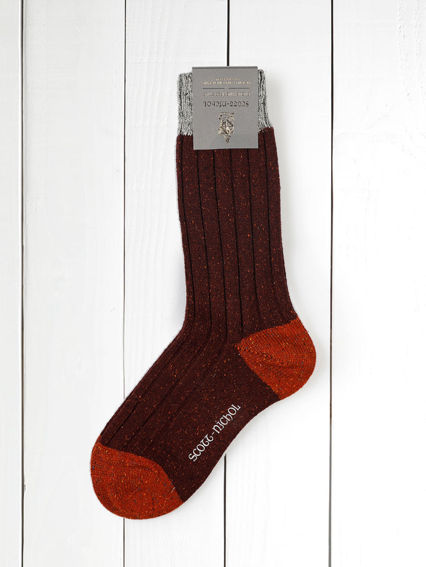 chunky scott-nichol socks in burgundy silk and merino