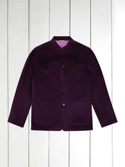 fitted tyrol jacket with nehru collar in magenta wool cordoroy