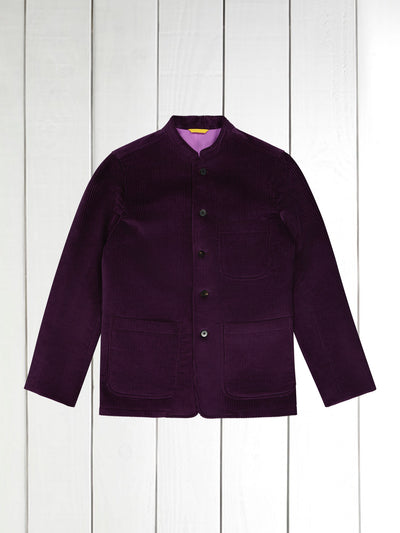 fitted tyrol jacket with nehru collar in magenta wool cordoroy